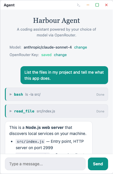 Harbour Agent — AI coding assistant with tool calling